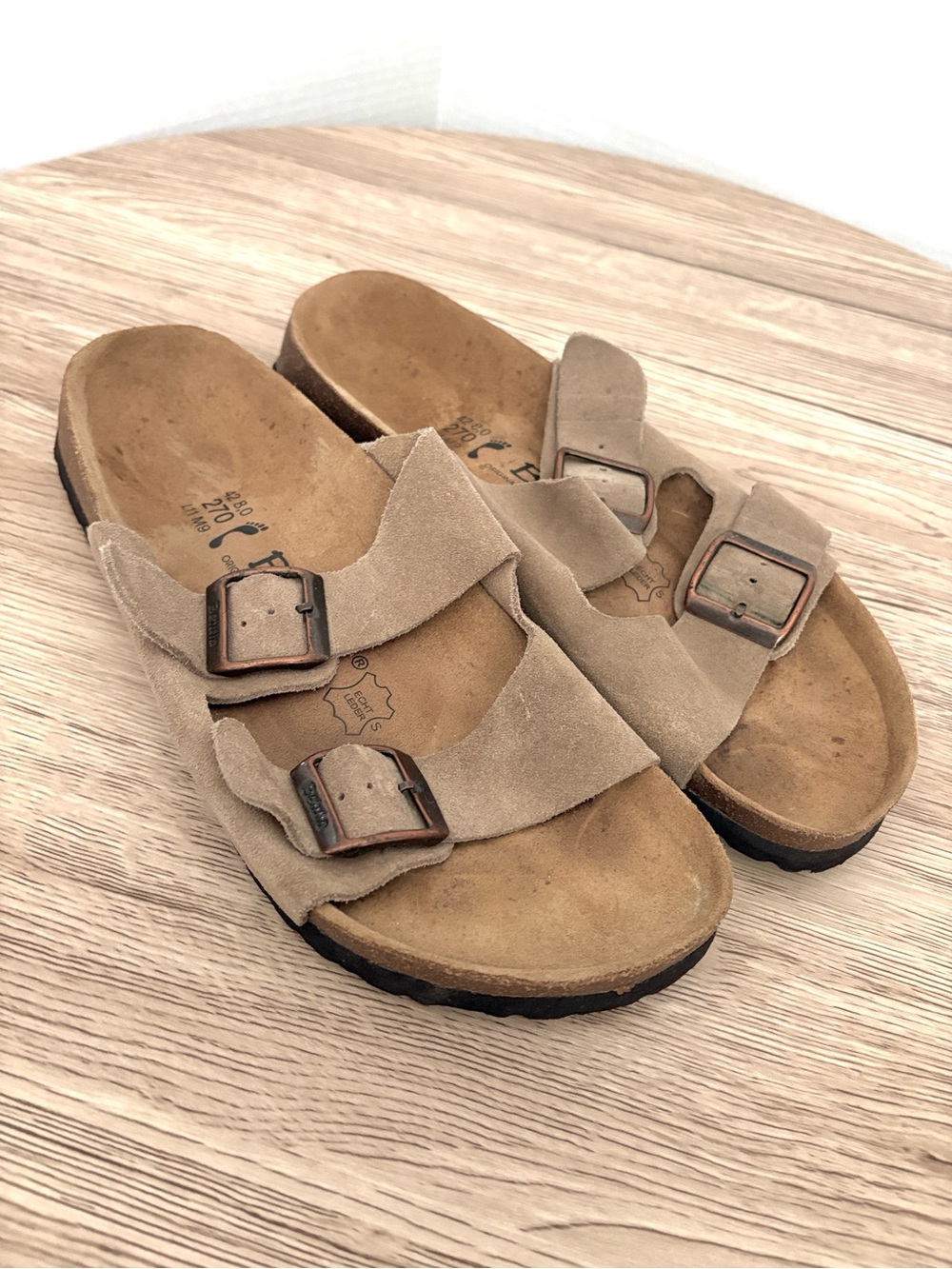 Betula Tan Suede Double Buckle Slide Sandals